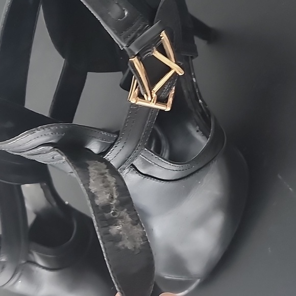 Michael Kors Black Peep-Toe Ankle Boots with Gold Buckles - Picture 3 of 6